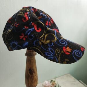 Vintage Neckworks Cotton Velvet Baseball Hat 90s Style‎ Cap Y2k Black Floral Hat